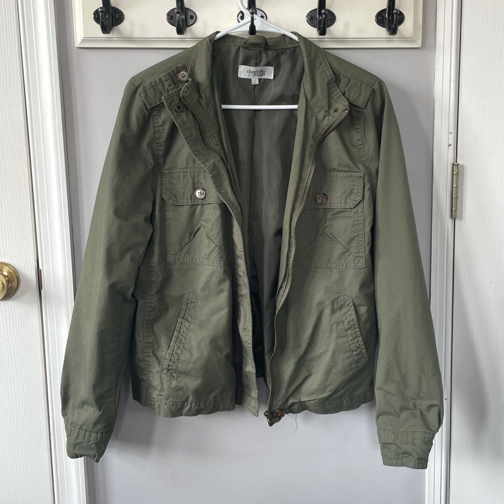 green jacket with embroidery detail